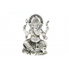Handmade Hindu God Idol Ganesha Ganesh on Lotus Figurine 925 Sterling Silver S9